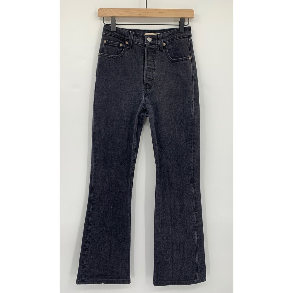 Levis Ribcage Boot Jeans Women 25 Black Button Fly High Rise Flare Denim Pants